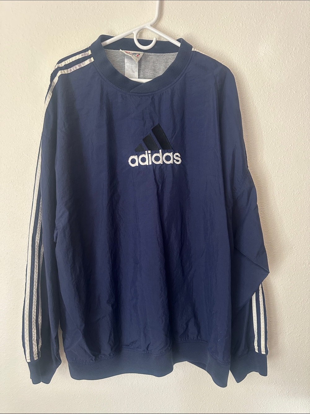adidas Navy Blue Pullover with White Stripe Accents